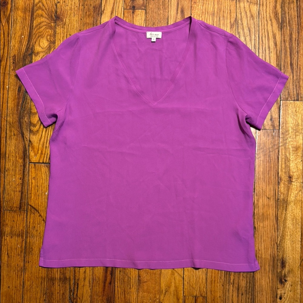 HER Shirt Made in Italy Silk Blend Purple Women's‎ Short Sleeve Top Boxy Size S